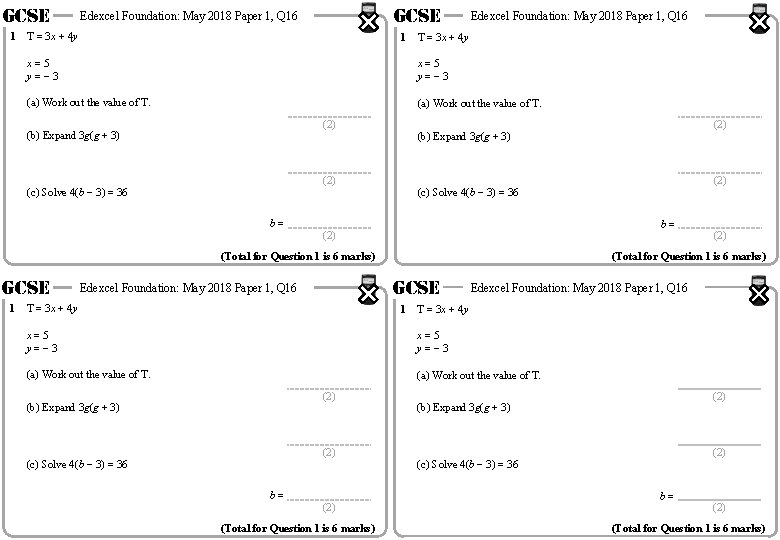 GCSE 1 GCSE Edexcel Foundation: May 2018 Paper 1, Q 16 T = 3