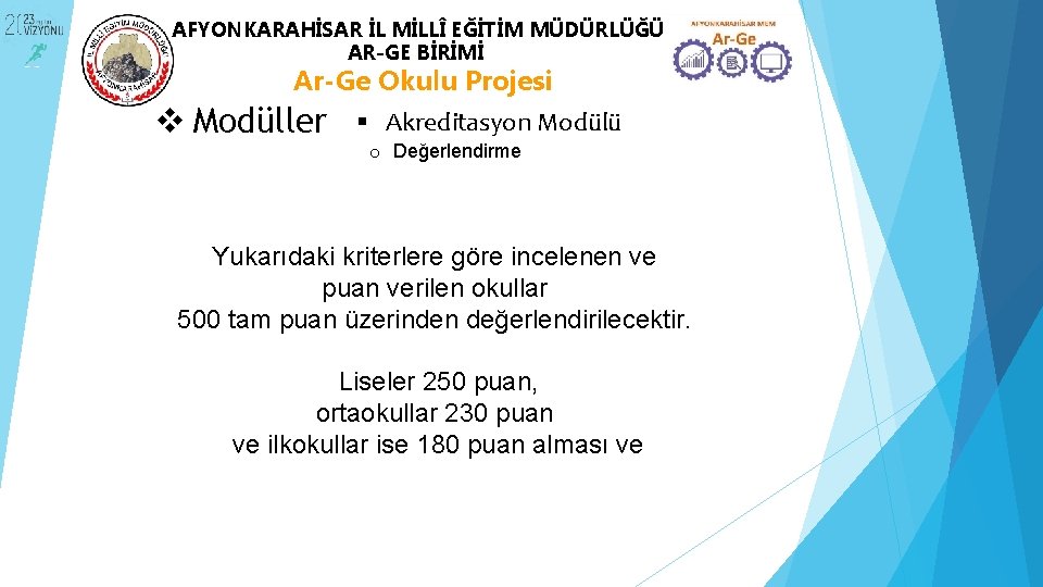 AFYONKARAHİSAR İL MİLLÎ EĞİTİM MÜDÜRLÜĞÜ AR-GE BİRİMİ Ar-Ge Okulu Projesi v Modüller Akreditasyon Modülü