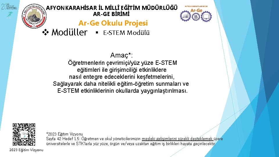 AFYONKARAHİSAR İL MİLLÎ EĞİTİM MÜDÜRLÜĞÜ AR-GE BİRİMİ Ar-Ge Okulu Projesi v Modüller E-STEM Modülü