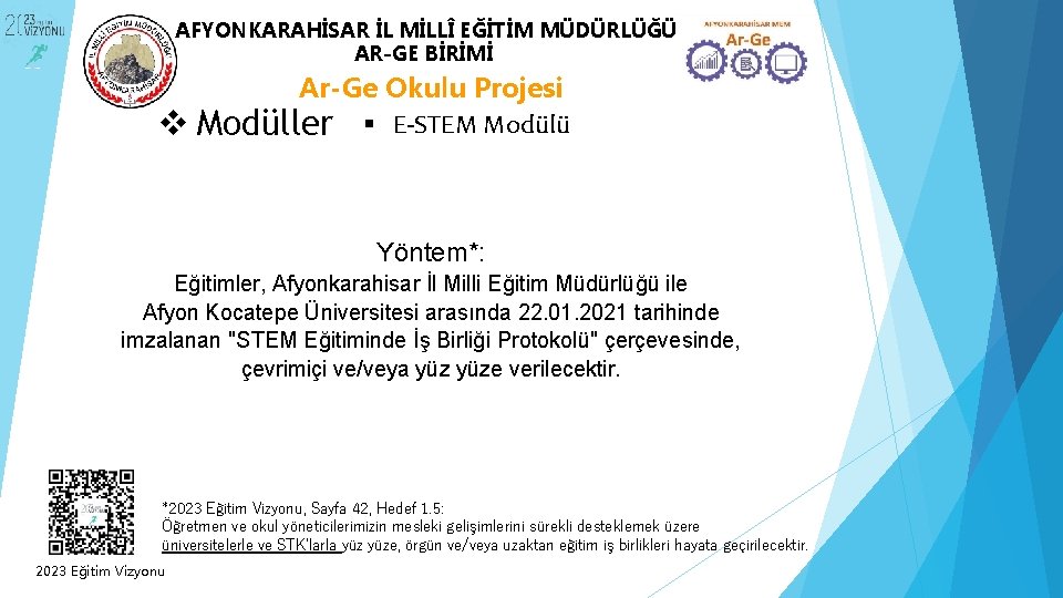 AFYONKARAHİSAR İL MİLLÎ EĞİTİM MÜDÜRLÜĞÜ AR-GE BİRİMİ Ar-Ge Okulu Projesi v Modüller E-STEM Modülü