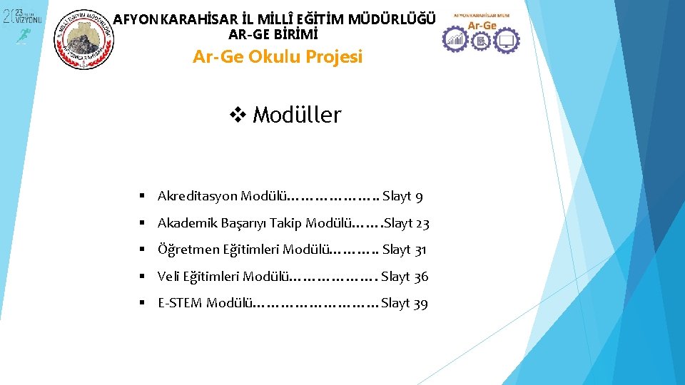 AFYONKARAHİSAR İL MİLLÎ EĞİTİM MÜDÜRLÜĞÜ AR-GE BİRİMİ Ar-Ge Okulu Projesi v Modüller Akreditasyon Modülü……………….