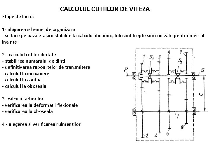 CALCULUL CUTIILOR DE VITEZA Etape de lucru: 1 - alegerea schemei de organizare -