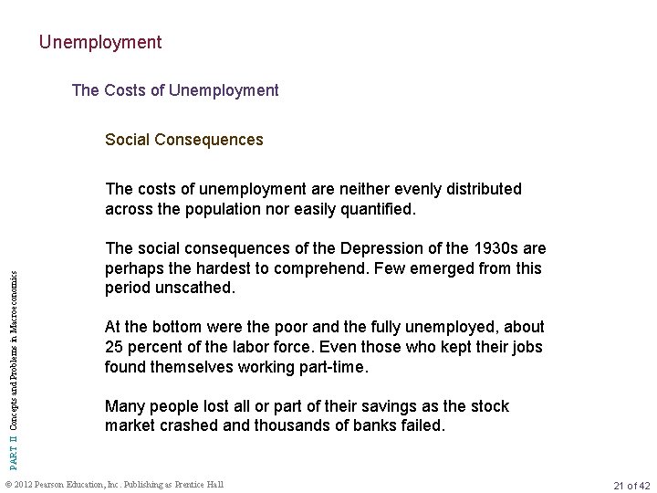 Unemployment The Costs of Unemployment Social Consequences PART II Concepts and Problems in Macroeconomics