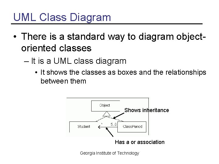 UML Class Diagram • There is a standard way to diagram objectoriented classes –