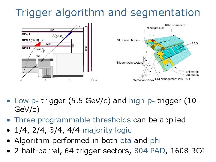 Trigger algorithm and segmentation • Low p. T trigger (5. 5 Ge. V/c) and