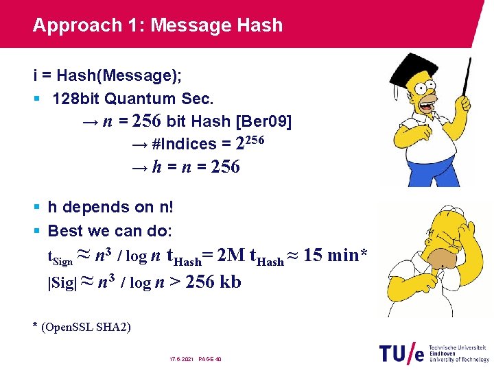 Approach 1: Message Hash i = Hash(Message); § 128 bit Quantum Sec. → n