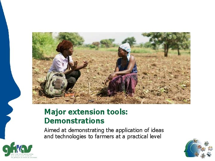 Major extension tools: Demonstrations Aimed at demonstrating the application of ideas and technologies to