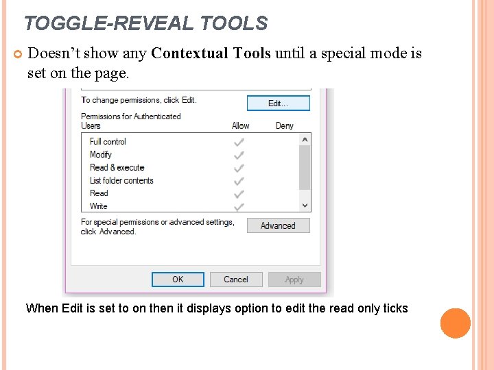 TOGGLE-REVEAL TOOLS Doesn’t show any Contextual Tools until a special mode is set on