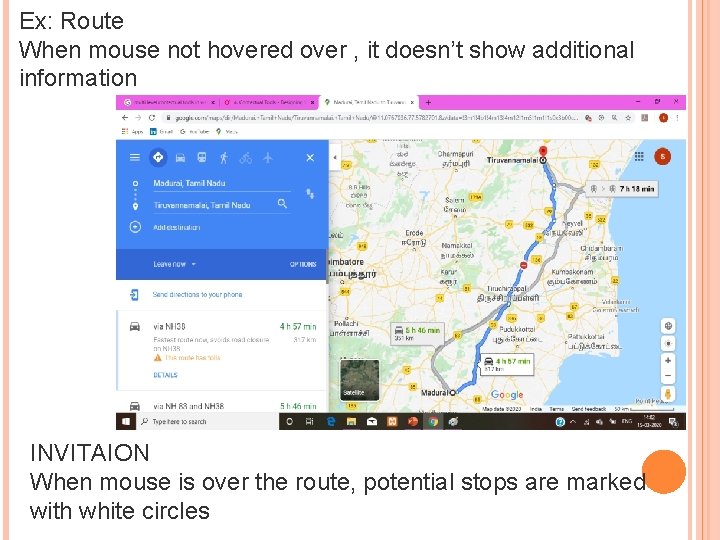 Ex: Route When mouse not hovered over , it doesn’t show additional information INVITAION