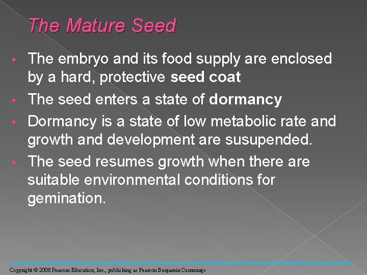 The Mature Seed The embryo and its food supply are enclosed by a hard,