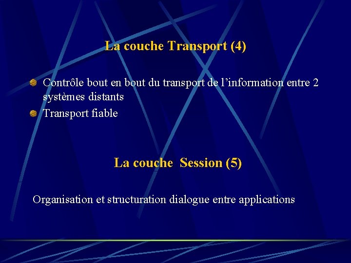 La couche Transport (4) Contrôle bout en bout du transport de l’information entre 2