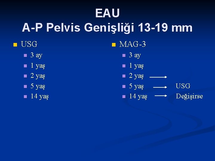 EAU A-P Pelvis Genişliği 13 -19 mm n USG n n n 3 ay