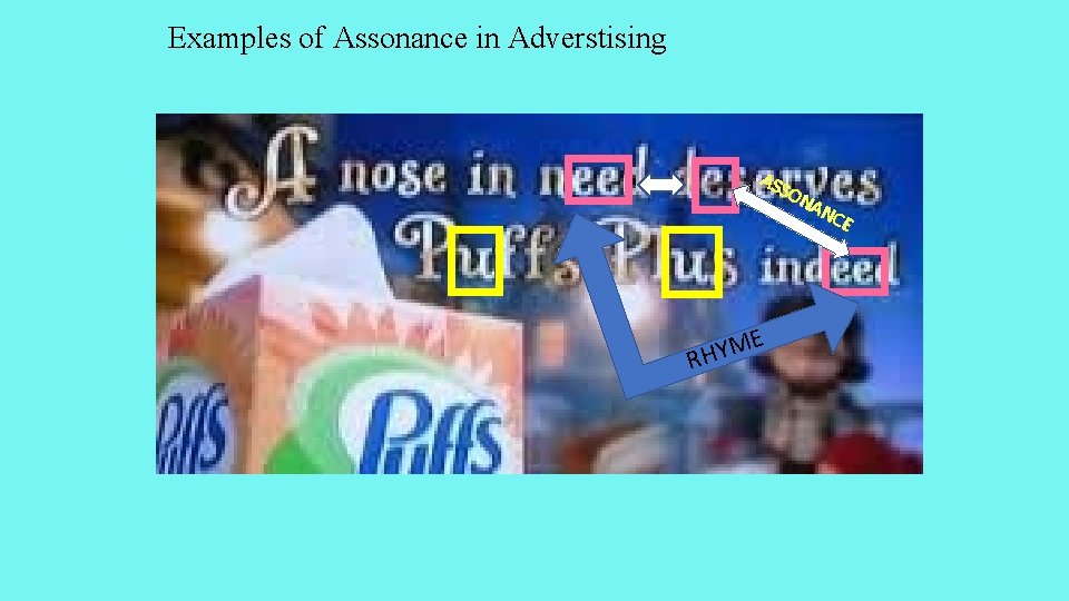 Examples of Assonance in Adverstising ASS ON ME Y H R AN CE 