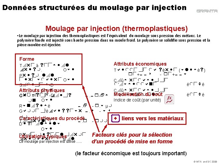 Données structurées du moulage par injection Moulage par injection (thermoplastiques) • Le moulage par