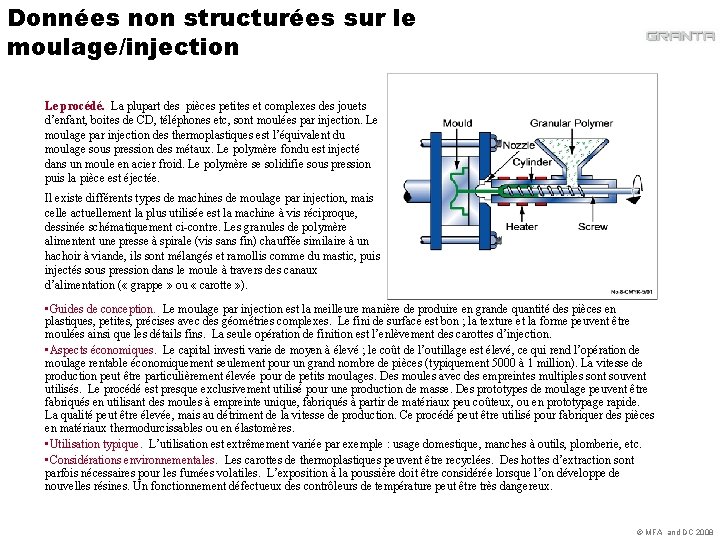 Données non structurées sur le moulage/injection Le procédé. La plupart des pièces petites et