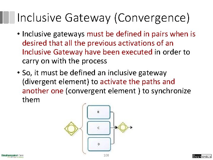 Inclusive Gateway (Convergence) • Inclusive gateways must be defined in pairs when is desired