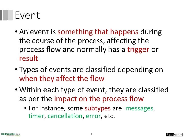 Event • An event is something that happens during the course of the process,