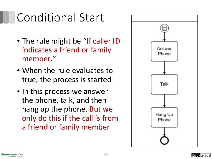 Conditional Start • The rule might be “If caller ID indicates a friend or