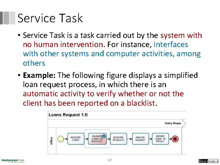 Service Task • Service Task is a task carried out by the system with