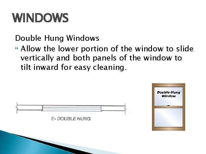 WINDOWS Double Hung Windows Allow the lower portion of the window to slide vertically