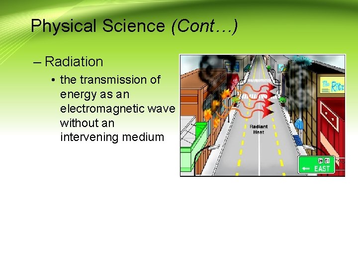 Physical Science (Cont…) – Radiation • the transmission of energy as an electromagnetic wave