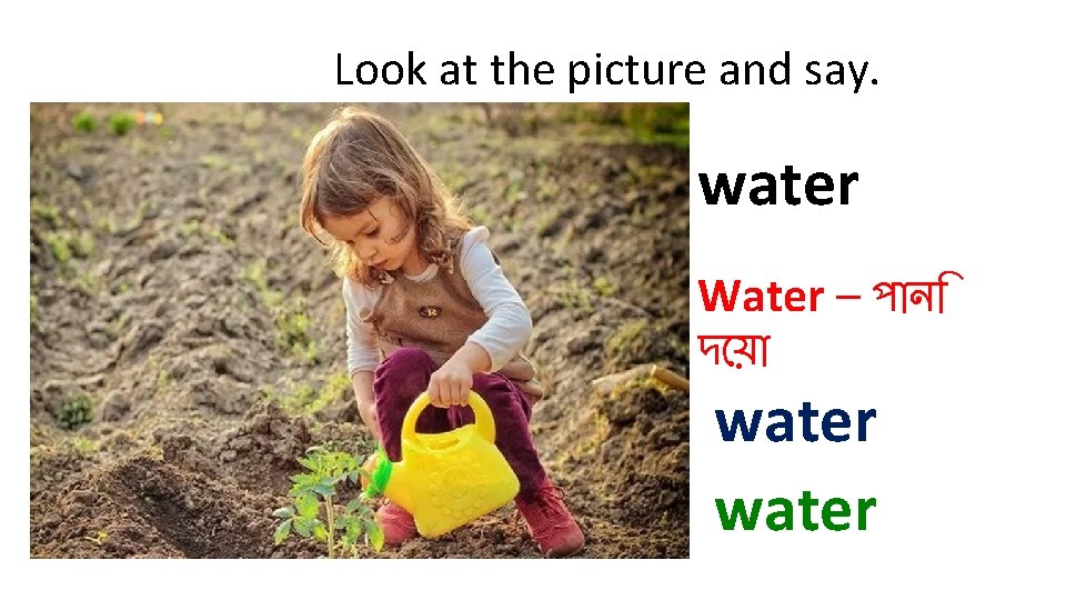 Look at the picture and say. water Water – প ন দ য় water