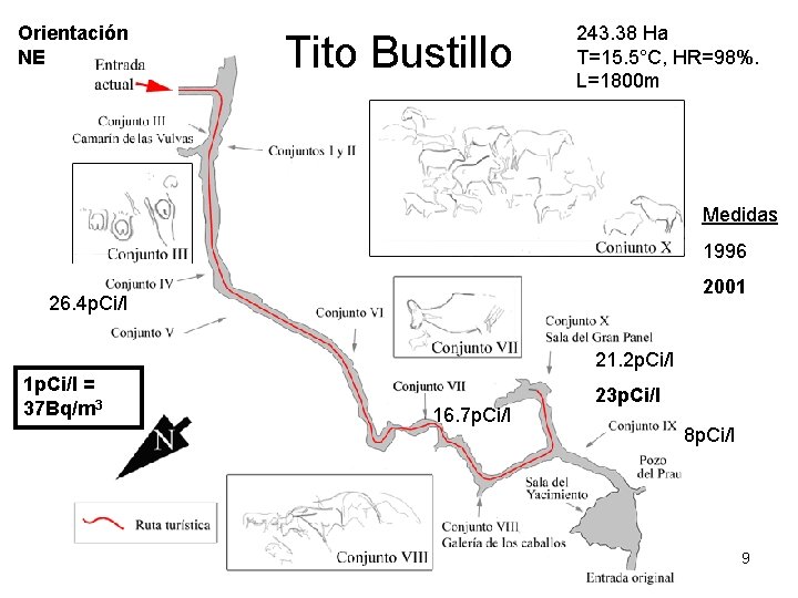 Orientación NE Tito Bustillo 243. 38 Ha T=15. 5°C, HR=98%. L=1800 m Medidas 1996