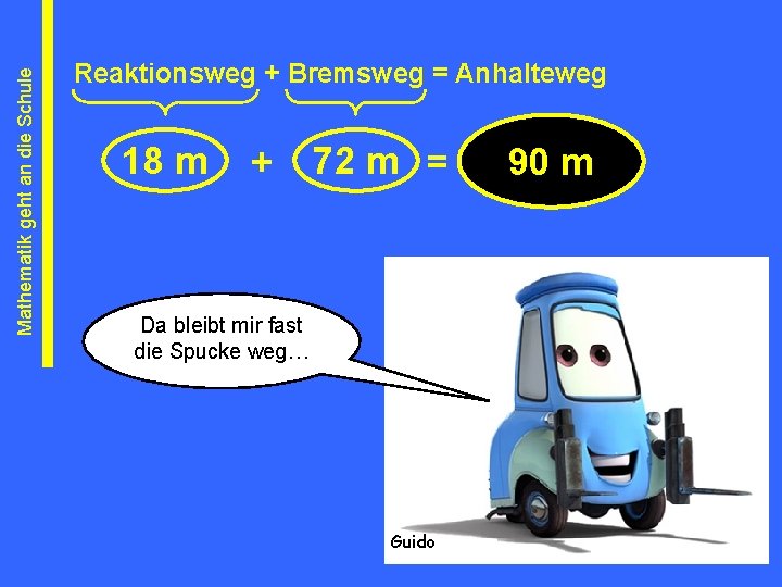 Mathematik geht an die Schule Reaktionsweg + Bremsweg = Anhalteweg 18 m + 72