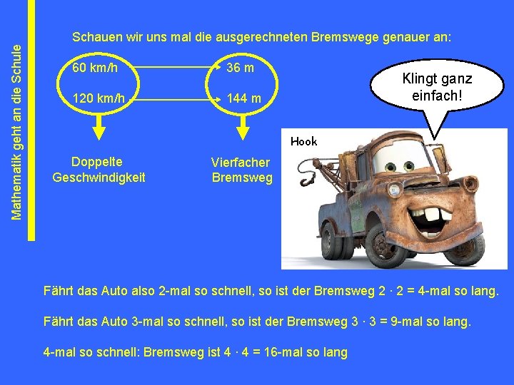 Mathematik geht an die Schule Schauen wir uns mal die ausgerechneten Bremswege genauer an: