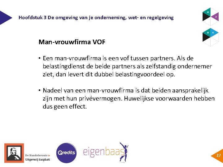 Hoofdstuk 3 De omgeving van je onderneming, wet- en regelgeving Man-vrouwfirma VOF • Een