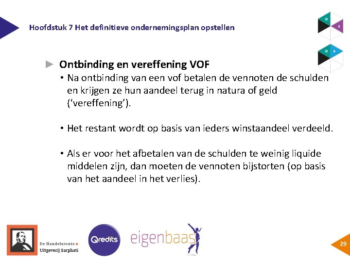 Hoofdstuk 7 Het definitieve ondernemingsplan opstellen ► Ontbinding en vereffening VOF • Na ontbinding