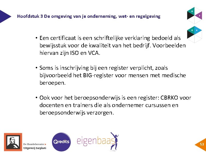 Hoofdstuk 3 De omgeving van je onderneming, wet- en regelgeving • Een certificaat is
