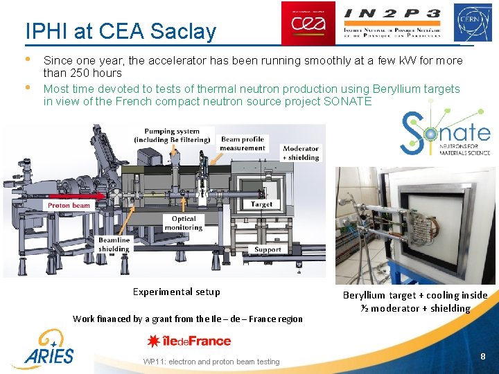 IPHI at CEA Saclay • • Since one year, the accelerator has been running