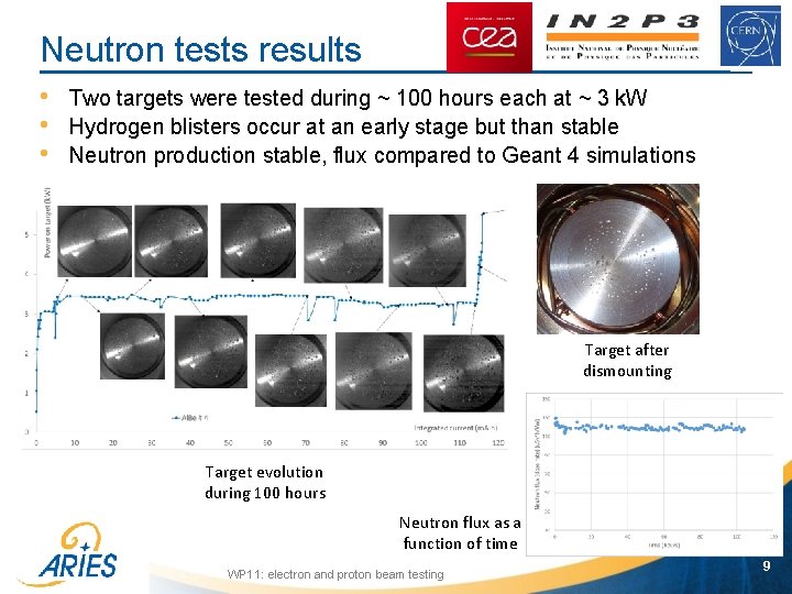 Neutron tests results • • • Two targets were tested during ~ 100 hours