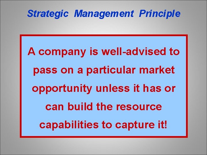 Strategic Management Principle A company is well-advised to pass on a particular market opportunity