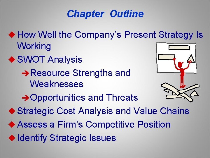 Chapter Outline u How Well the Company’s Present Strategy Is Working u SWOT Analysis