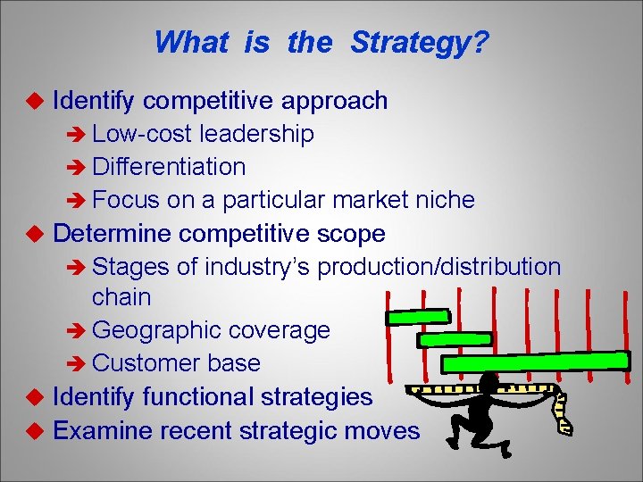 What is the Strategy? u Identify competitive approach è Low-cost leadership è Differentiation è