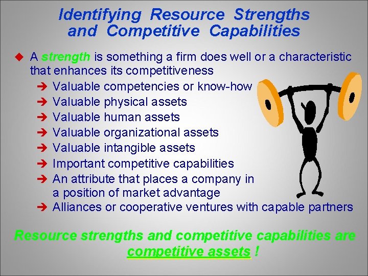 Identifying Resource Strengths and Competitive Capabilities u A strength is something a firm does