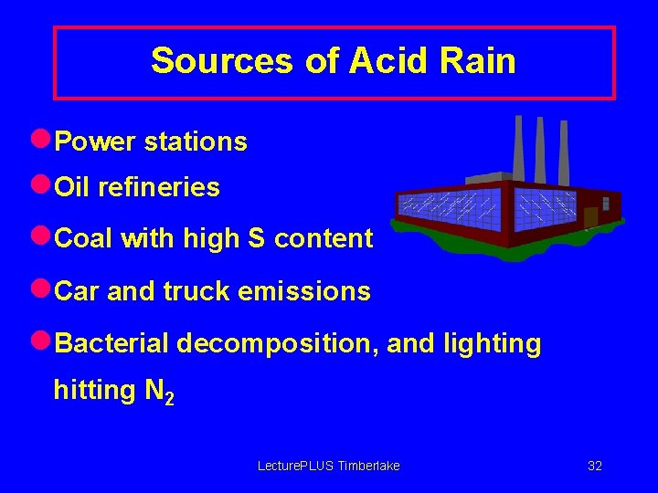 Sources of Acid Rain l. Power stations l. Oil refineries l. Coal with high
