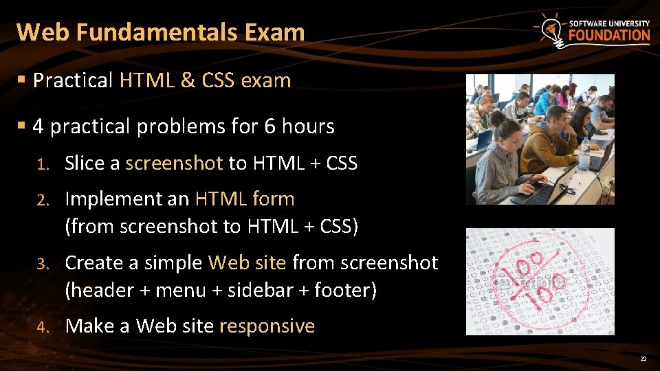 Web Fundamentals Exam § Practical HTML & CSS exam § 4 practical problems for