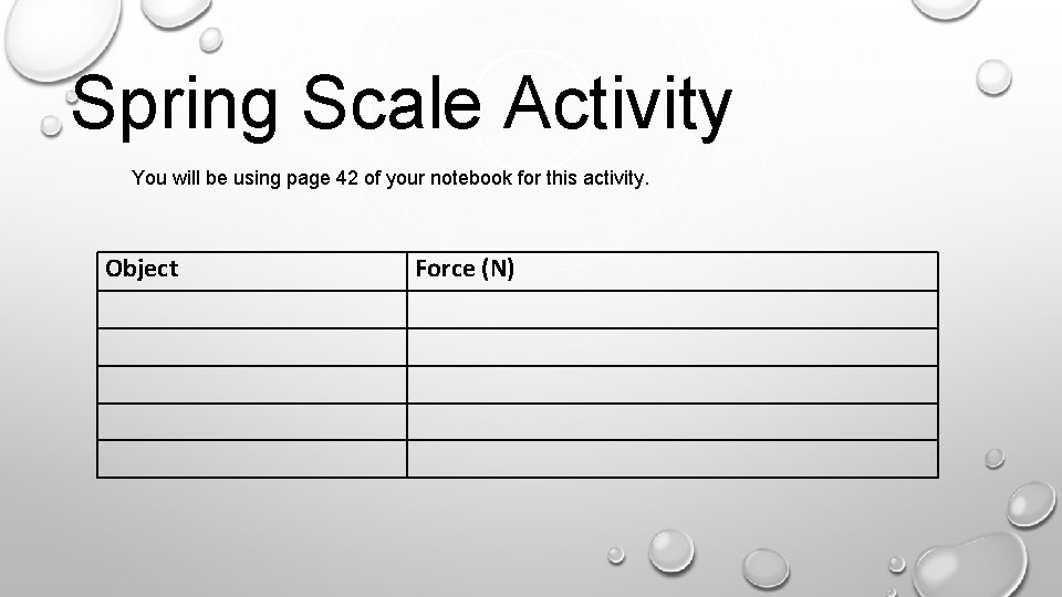 Spring Scale Activity You will be using page 42 of your notebook for this