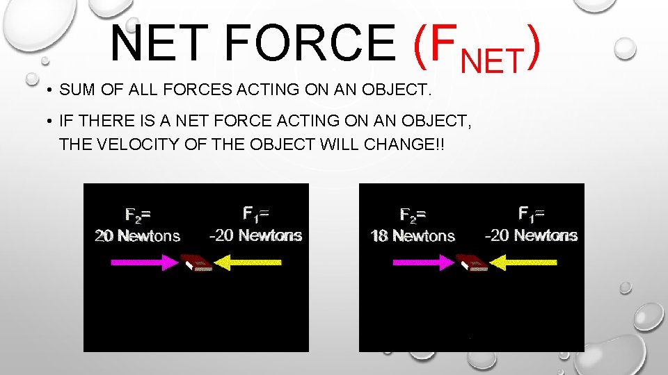 NET FORCE (FNET) • SUM OF ALL FORCES ACTING ON AN OBJECT. • IF