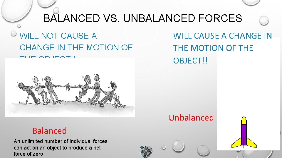 BALANCED VS. UNBALANCED FORCES WILL NOT CAUSE A CHANGE IN THE MOTION OF THE