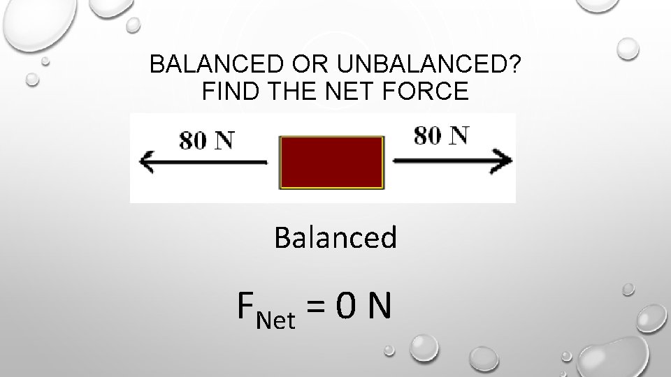 BALANCED OR UNBALANCED? FIND THE NET FORCE Balanced FNet = 0 N 