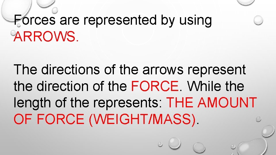 Forces are represented by using ARROWS. The directions of the arrows represent the direction