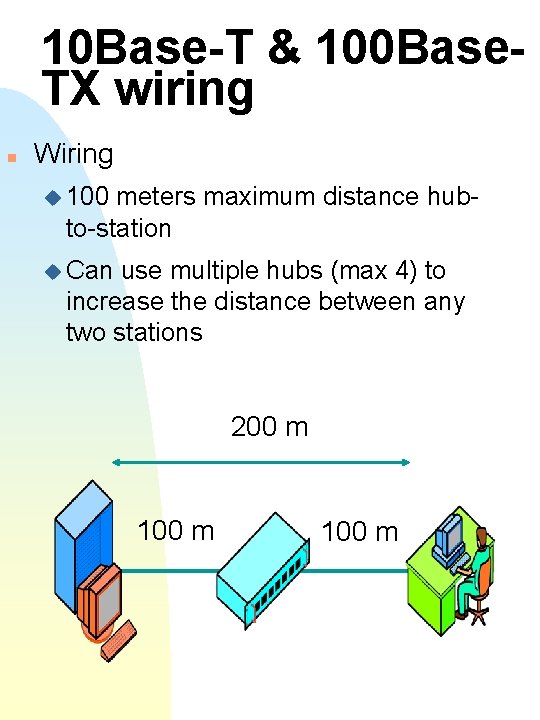 10 Base-T & 100 Base. TX wiring n Wiring u 100 meters maximum distance