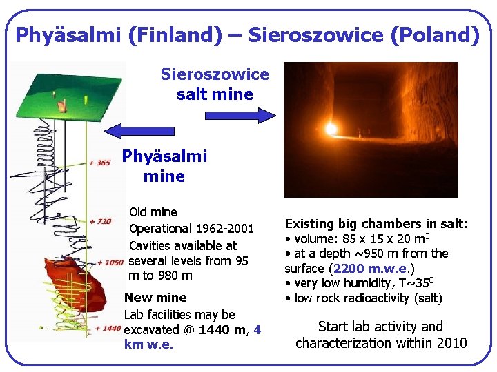 Phyäsalmi (Finland) – Sieroszowice (Poland) Sieroszowice salt mine Phyäsalmi mine Old mine Operational 1962