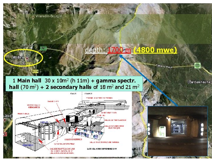 depth: 1700 m (4800 mwe) 1 Main hall 30 x 10 m 2 (h