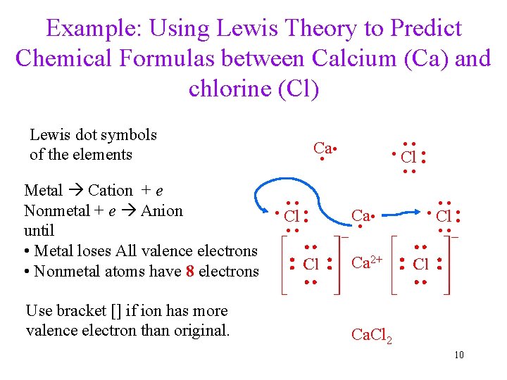 Example: Using Lewis Theory to Predict Chemical Formulas between Calcium (Ca) and chlorine (Cl)