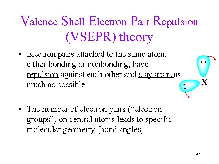 Valence Shell Electron Pair Repulsion (VSEPR) theory • Electron pairs attached to the same